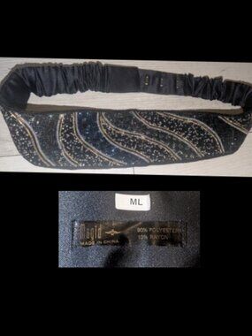 Vintage 80s Magid Black Beaded Wide Evening Adjustable Cummerbund Belt Womens